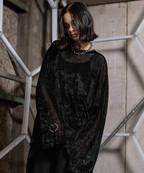 ERAR tシャツ 「ERAR」タトゥーライクハート刺繍ベロアメッシュロンT 