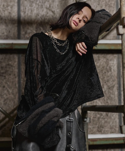 ERAR tシャツ 「ERAR」タトゥーライクハート刺繍ベロアメッシュロンT