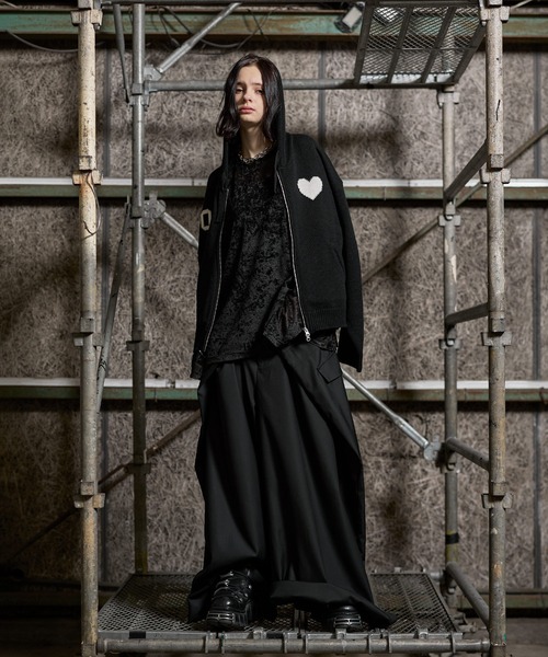 ERAR tシャツ 「ERAR」タトゥーライクハート刺繍ベロアメッシュロンT