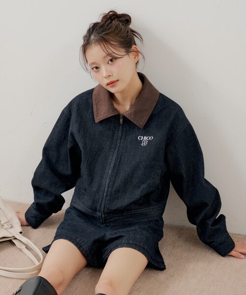Chico（チコ） デニムジャケット gジャン 「セットアップ対応」襟配色