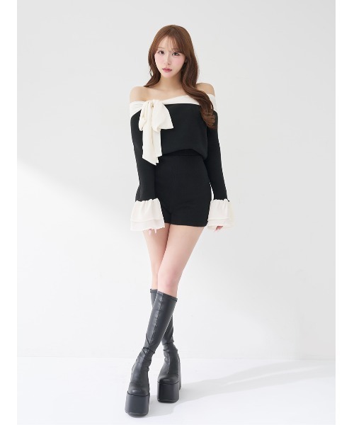 Darich（ダーリッチ） ワンピース シフォンドッキングコンパクトニット