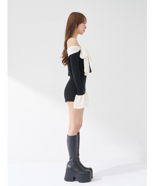 Darich❤︎シフォンコンビタートルニット❤︎ダーリッチ Darich（ダーリッチ） ワンピース シフォンドッキングコンパクトニット