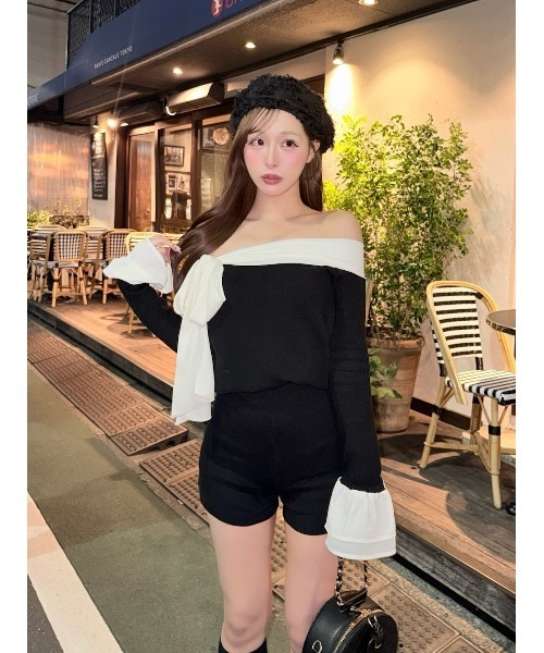 Darich（ダーリッチ） ワンピース シフォンドッキングコンパクトニット