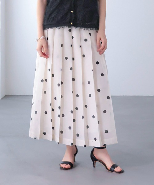 Jines（ジネス） ロング スカート ドット柄プリーツスカート