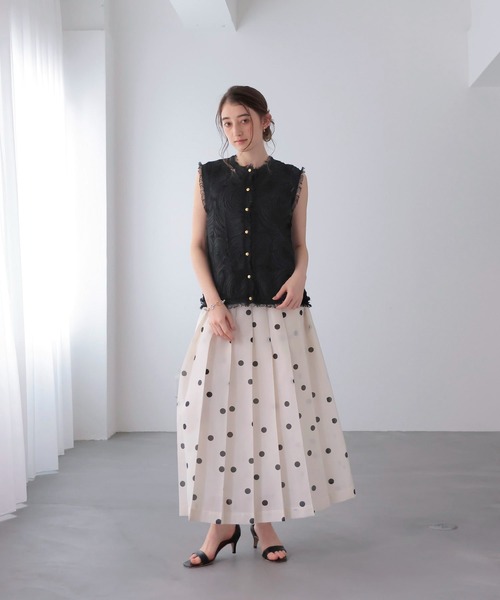 Jines（ジネス） ロング スカート ドット柄プリーツスカート