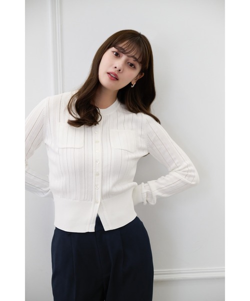 トップス Herlipto Eyelet Knit Cardigan mint Herlipto Eyelet Knit Cardigan mint 【公式通販】