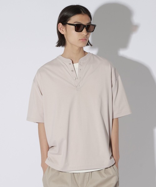 LAKOLE（ラコレ） ヘンリーネック tシャツ 「接触冷感」メタルボタン