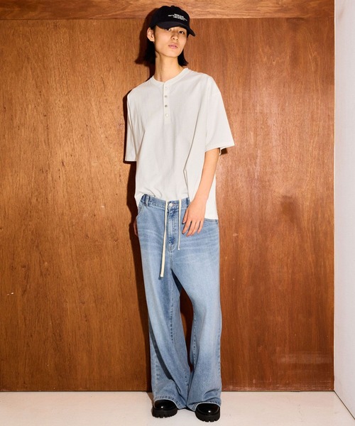 RRL ヘンリーネック ポケットTシャツ オフホワイト メタルボタン LAKOLE（ラコレ） ヘンリーネック tシャツ 「接触冷感」メタルボタン