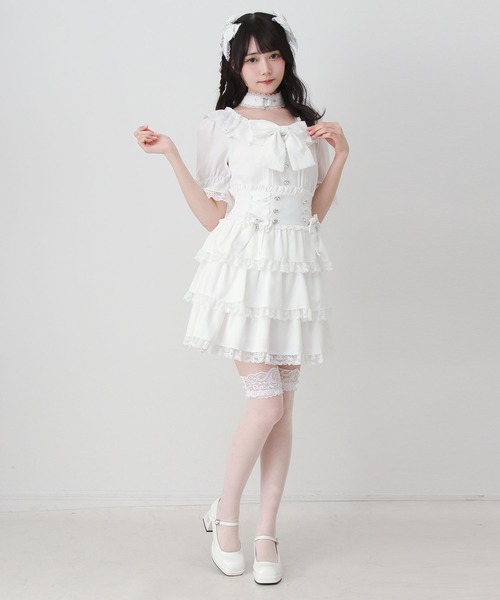 DearMyLove ブラウス シャツ 夏 半袖 大きめリボンフリルレース