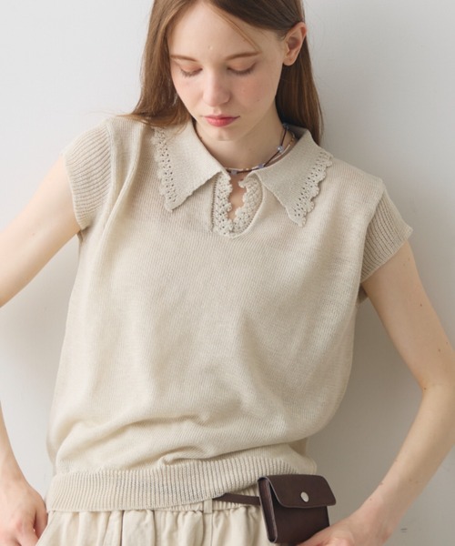 Crisp(クリスプ) サマーニット ニット セーター scallop polo summer Crisp(クリスプ) サマーニット ニット セーター scallop polo summer