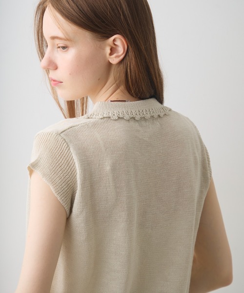 お*ず様 STONE  ハーフジップ サマーニット ベージュ Crisp（クリスプ） サマーニット ニット セーター scallop polo summer