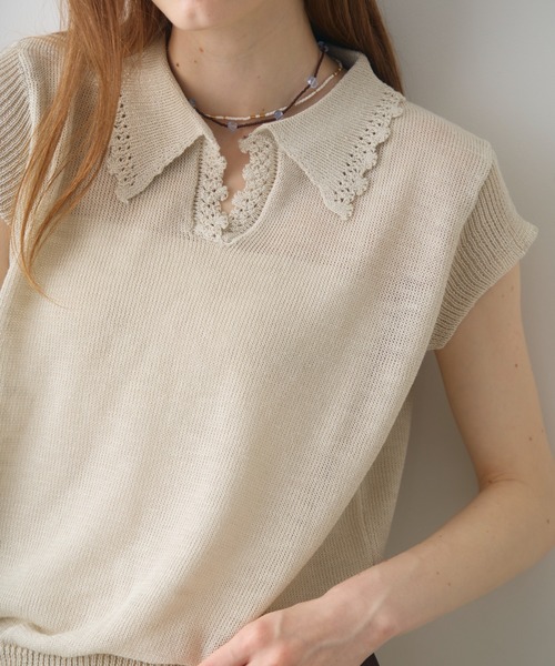 90s vintage サマーニット　70s vintage ポロニット Crisp（クリスプ） サマーニット ニット セーター scallop polo summer