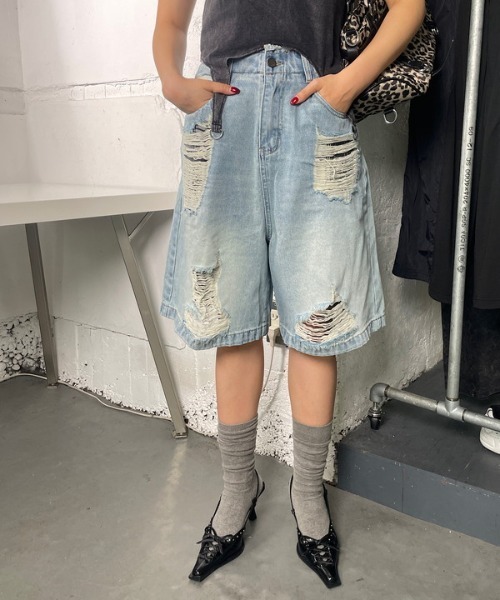 Roger&Raw（ロジャーアンドロウ） ワイドパンツ ハーフパンツ ジーンズ