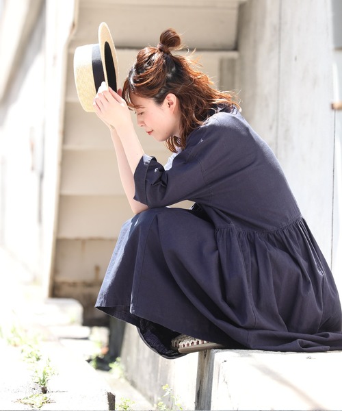 「soulberry」 7分袖ワンピース LL ネイビー レディース_画像2