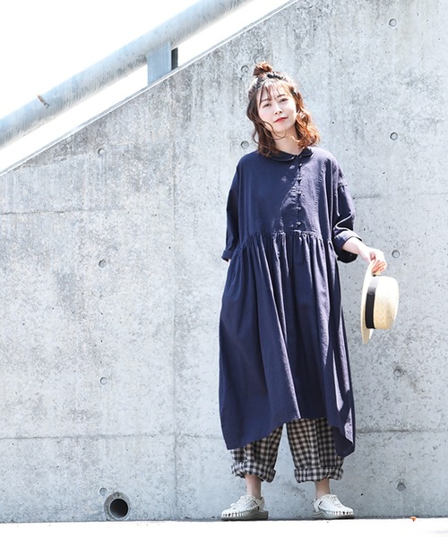 「soulberry」 7分袖ワンピース LL ネイビー レディース_画像3