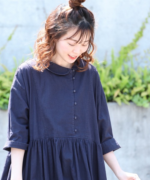 「soulberry」 7分袖ワンピース LL ネイビー レディース_画像4