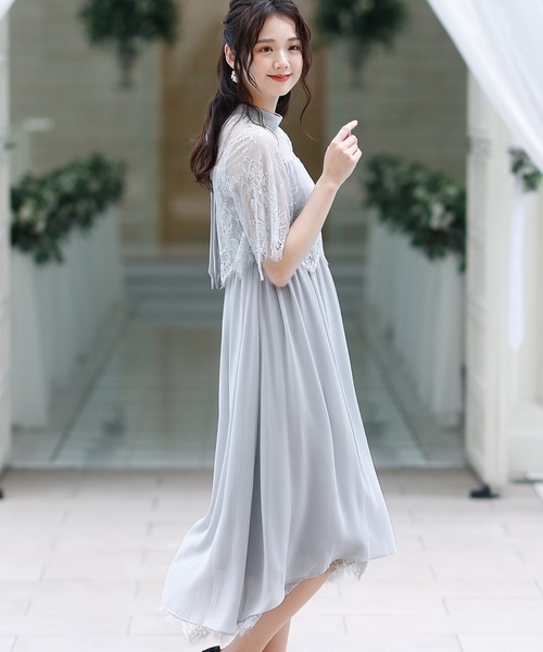 PourVous ドレス ロング＆七分袖フォーマルスカラップフィッシュ