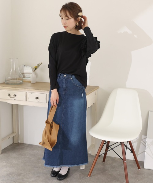 ElegChic tシャツ 片袖フリル長袖カットソー レディース