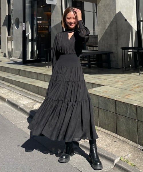 リエンダ　シアーギャザーフレアワンピース rienda ワンピース シアーギャザーフレアワンピース : ZOZOTOWN