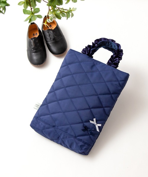 べりーさま☆専用　フリルレッスンバッグ　フリルシューズ　巾着　チェック 紺 panpantutu レッスンバッグ フリルシューズバッグ「ハローキティ