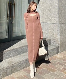 rienda ワンピース オープンデザインタイトニットワンピース 