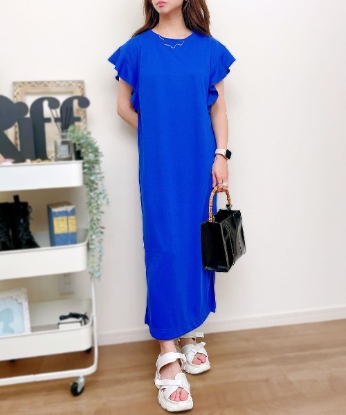 ロングワンピース♡年中可愛い袖フリル♡お出かけデートに フリル袖ワンピース: ワンピース｜ハニーズ公式通販