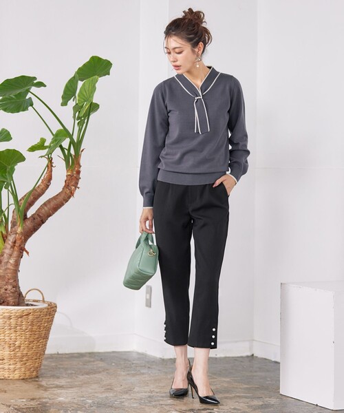 tシャツ 「洗える」配色ボウタイのニットトップス レディース Alotta 【美人百花掲載】配色ボウタイニットトップス