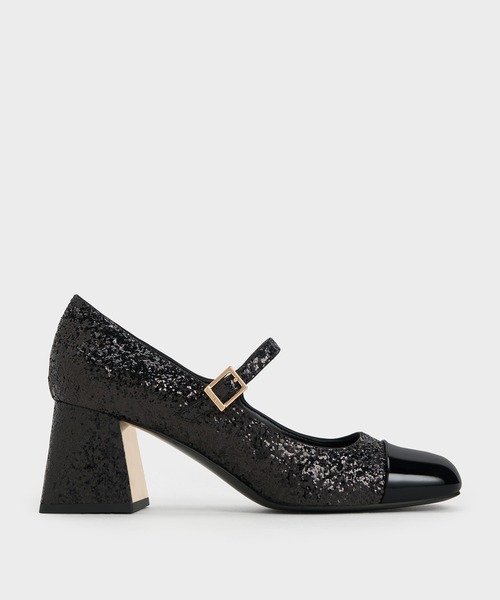 半額ストア CHARLES ＆ KEITH パンプス パテントグリッター トラペーズ 靴
