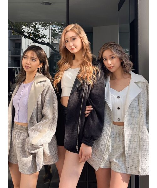 GYDA パンツ サイドラインツイードショートパンツ レディース