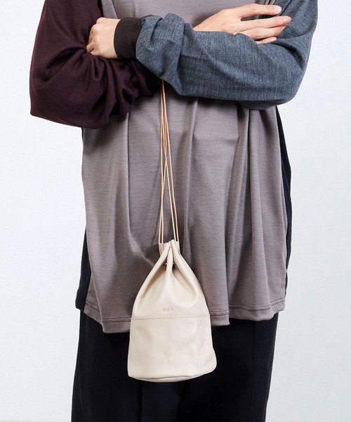 韓国仕入れ レザー 牛革 スエード 巾着 バケツ ハンドバッグBAG And A アンドエー / FINE LEATHER DRAWSTRING BAG【S】牛革巾