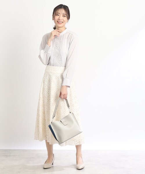 リフレクト　シアーレースブラウス レースブラウス Reflect ブラウス シャツ 「SALE/接触冷感／洗える」フロント