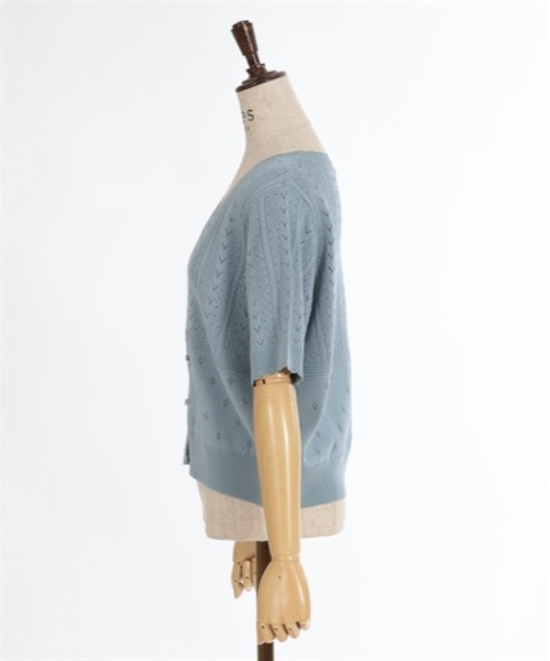 axes femme カーディガン 接触冷感透かし編みニットカーディガン