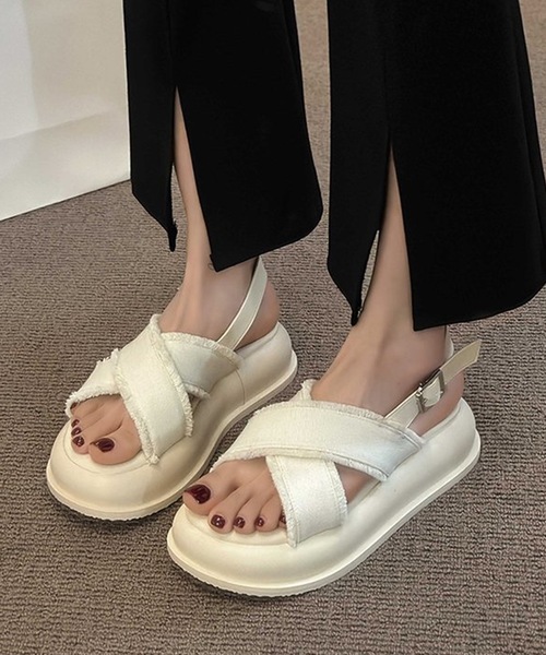 YOSHITO グラディエーター　バックストラップ　サンダル　23.5 Lace Ladies（レースレディース） サンダル クロス フリンジ バック