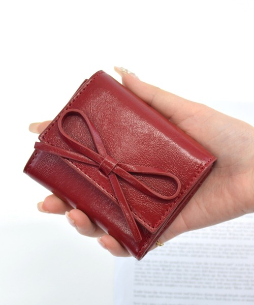 【新品未使用・24時間以内発送】三つ折財布 箱 リボン付き SecretDoor 財布 リボン ビジュー ボックスコイン3ツ折財布 三