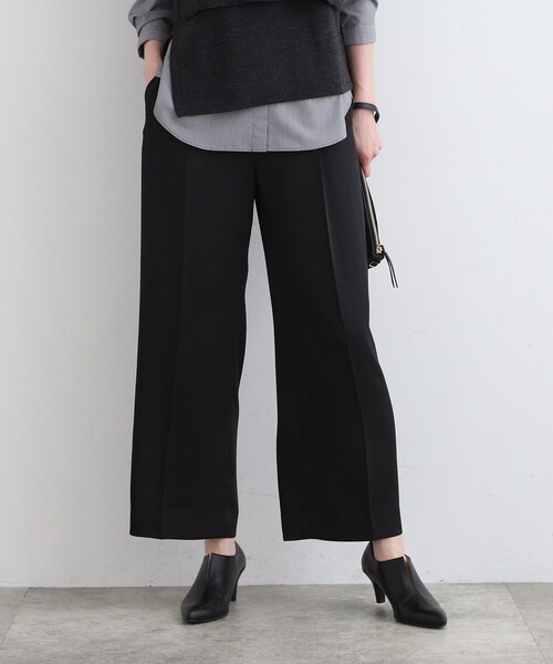 INDIVI パンツ 「こなれSETUP／洗える／サテン」ワイドパンツ  