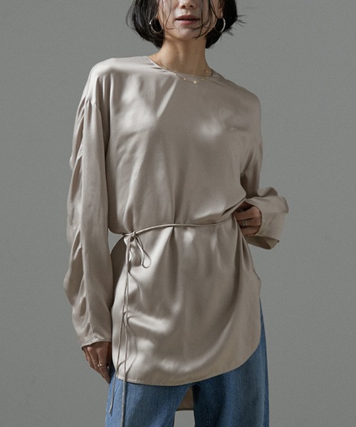 ブラウス シャツ 「24AW」GENTLE SILK ラウンドヘムTブラウスセットアップ対応」 レディース