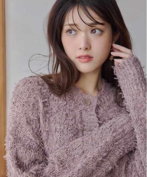 ayane ・リボンヤーンボーダーニットカーディガン・ブラウン・アヤン ayane(アヤン) 816310】リボンヤーンボーダーニットカーディガン