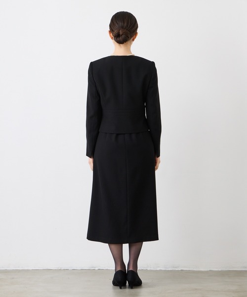 【美品】昭和ドレス ワンピース シャツジャケット セット ブラックフォーマル喪服 喪服・礼服】【ウォッシャブル】Vネックノーカラージャケット、前開き