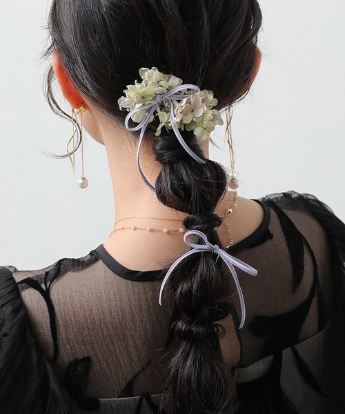 Kana ドライフラワー リボン ベロア Uピン 4本セット パーティ ヘア