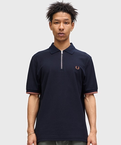 フレッドペリー Crepe Pique Zip Neck Polo Shirt FRED PERRY 2025春夏新作 レディース メンズ 国内正規品 Crepe Piqué Zip Neck Shirt - Navy | Men's Polo Shirts