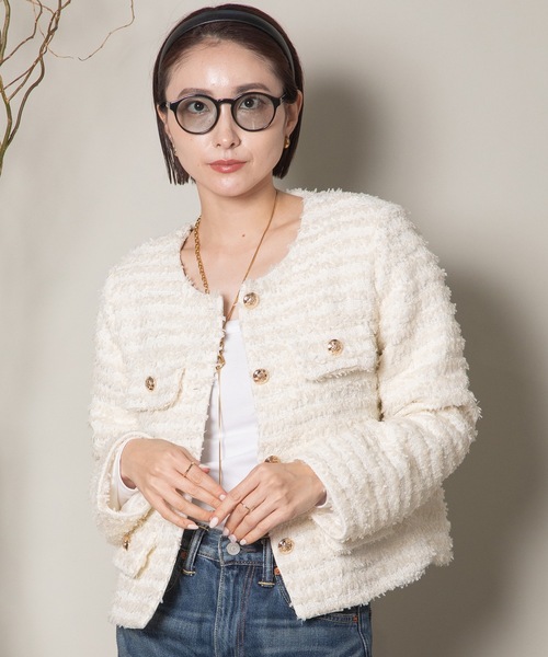 【未着用】【中川政七商店】四葉紋ジャガード織り ノーカラージャケット 未着用】【中川政七商店】四葉紋ジャガード織り ノーカラー