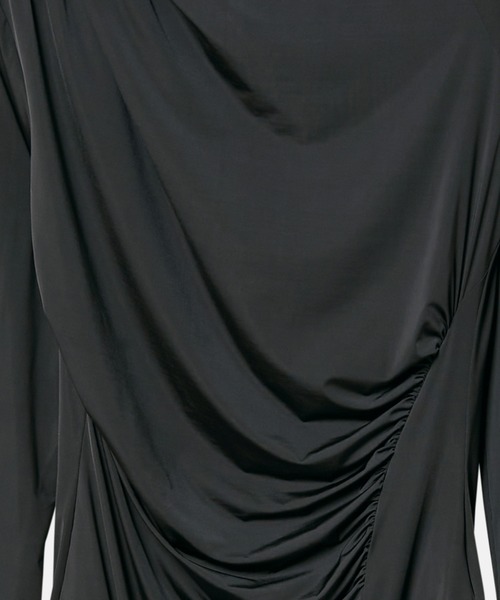 LE CIEL BLEU（ルシェルブルー） シルクアシンメトリーネックボディ Twill アシンメトリーネックボディスーツ黒