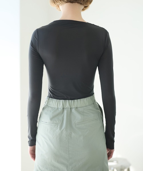 LE CIEL BLEU（ルシェルブルー） シルクアシンメトリーネックボディ Twill アシンメトリーネックボディスーツ黒