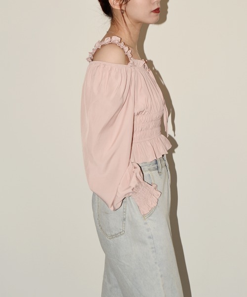 ブラウス シャツ リボンオフショルダーブラウス 長袖 レディース