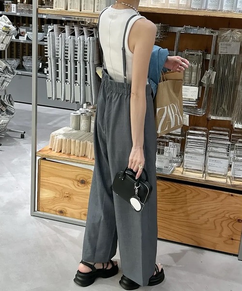 サロペット オーバーオール リネンライクサスペンダー付きパンツ