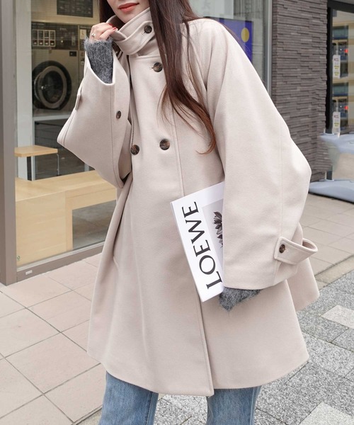 「CORNERS」 ピーコート L グレイッシュベージュ レディース_画像3