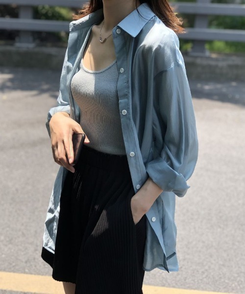 ブラウス シャツ バックリボン軽やかワイドシアーシャツ