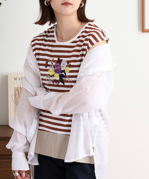 タンクトップ ノースリーブ EMAGO 花ビーズ刺繍タンクトップ レディース