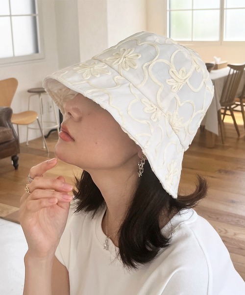 帽子 ハット フラワーコード刺繍バケットハット レディース