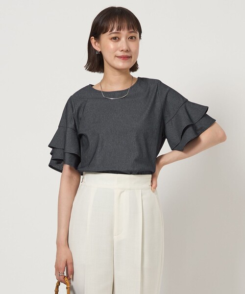 tシャツ フレアスリーブ プルオーバー レディース Spick＆Span tシャツ ファブリックコンビフレアスリーブプル